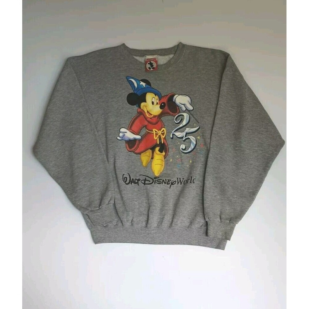 Vintage Walt Disney World Sweatshirt Mens Large Gray 90s Mickey Mouse 25th